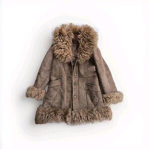 Vintage Brown Suede Jacket Coat  Shearling Collar And Cuffs Lined: Penny Lane